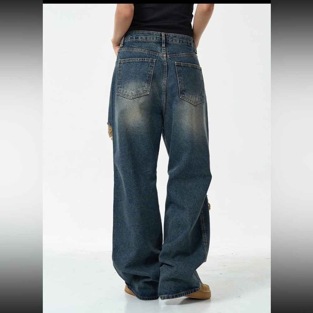 Vintage washed distressed ripped wide leg baggy jeans - Picture 5 of 5